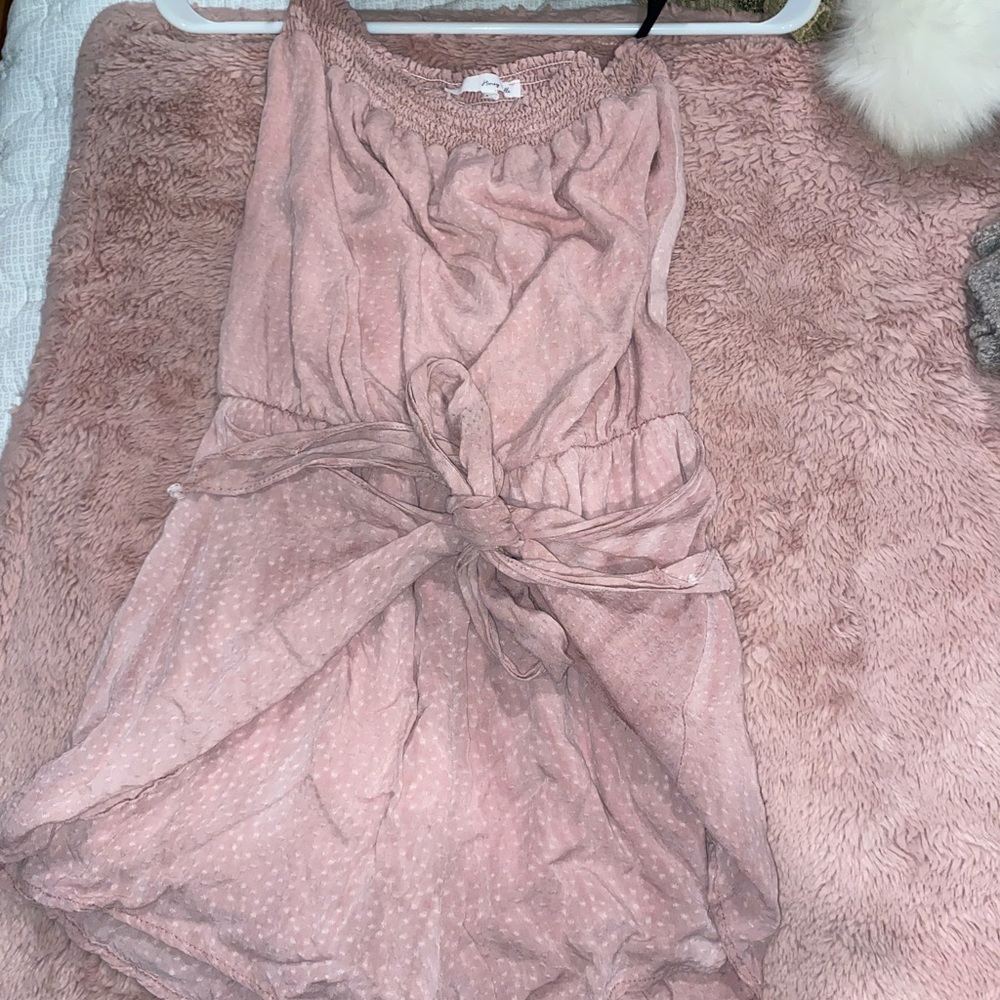 Pink strapless romper